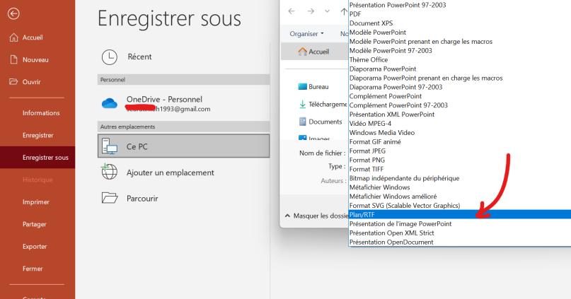 enregistrer un fichier powerpoint corrompu en fichier rtf