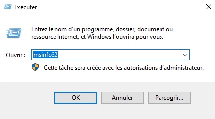 Typing msinfo32 in Run dialog