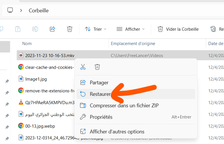 restore videos from recycle bin