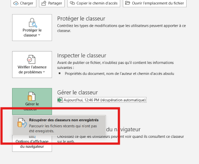 Comment récupérer un fichier Excel non enregistré