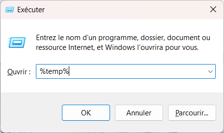 open the temporary files folder