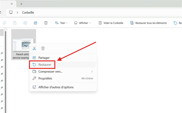 vérifier la corbeille