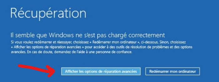 il semble que windows ne s'est pas chargé correctement