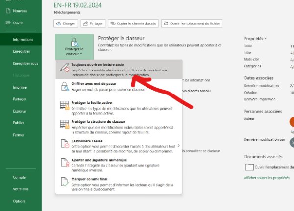 make an excel file read only