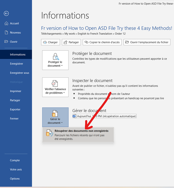 recover unsaved ms project file