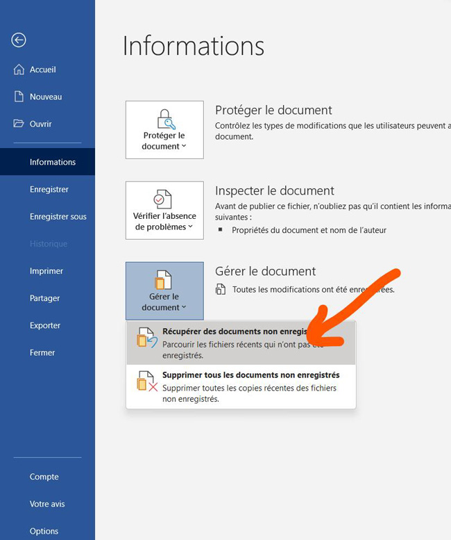 récupérer un fichier word écrasé