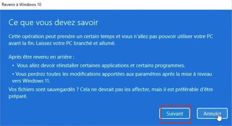 revenir à windows 10