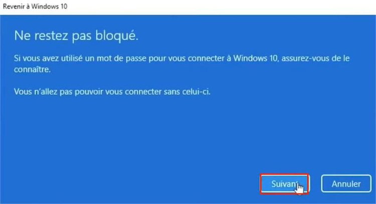 revenir à windows 10
