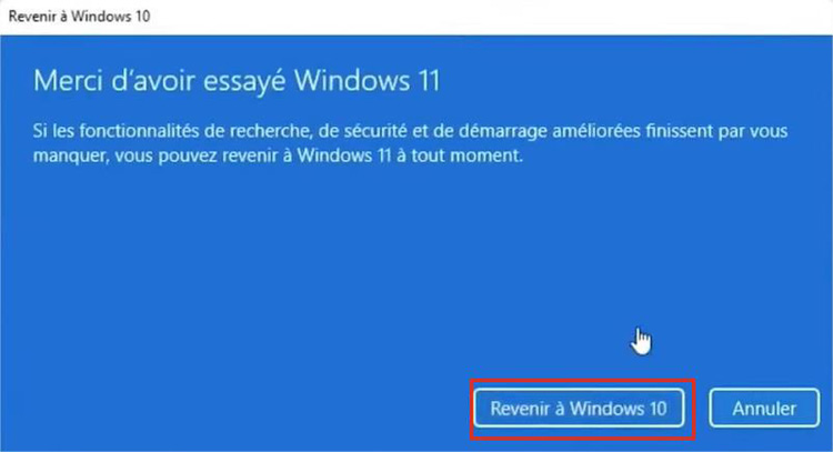 revenir à windows 10