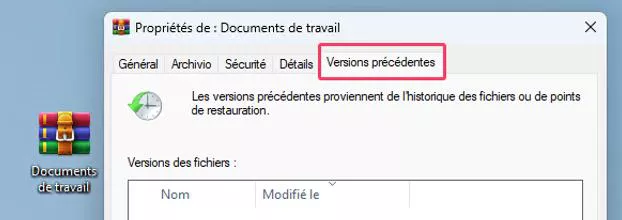 Récupérer les fichiers RAR depuis l'historique des fichiers