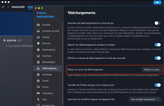 effacement des fichiers cache
