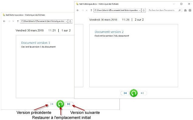 l'historique des fichiers sur window