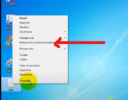 Cliquez sur Restaurer les versions précédentes