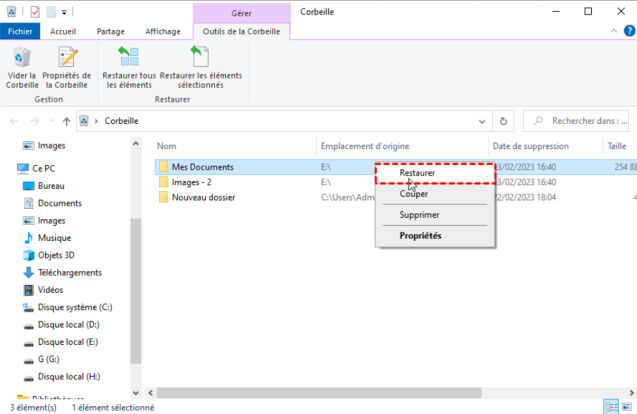 restore from recycle bin