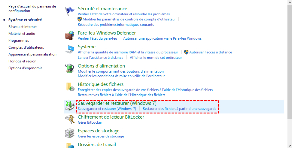 select the backup of Update & Security