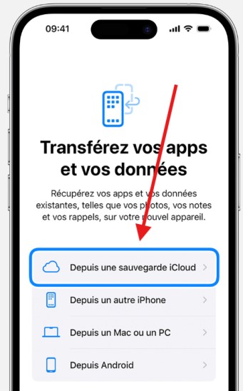 Restart your iPhone. Tap on Restore from iCloud backup from the Apps & Data screen.