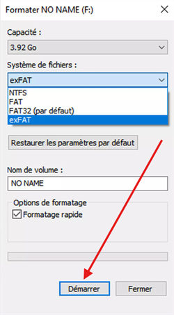 Processus de formatage