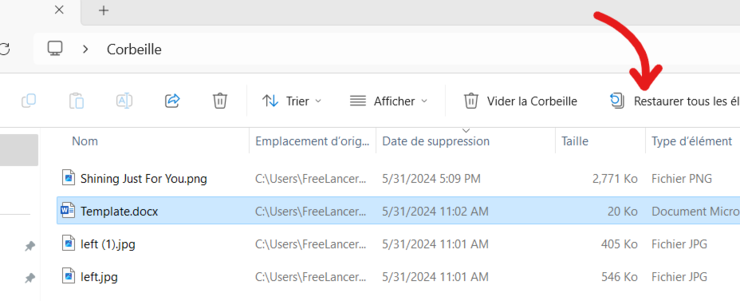 select the Restore option