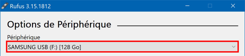 options de périphériques de Rufus