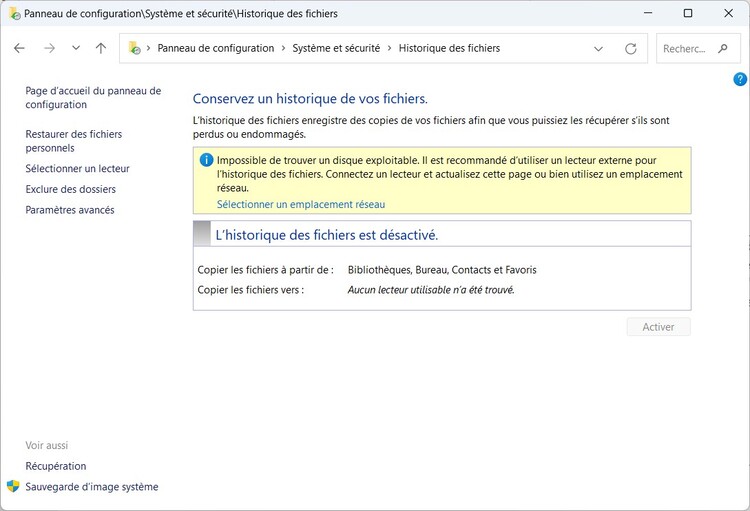 a place to select restore personal files