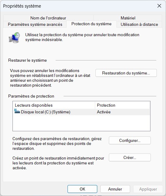 system protection to select system restore