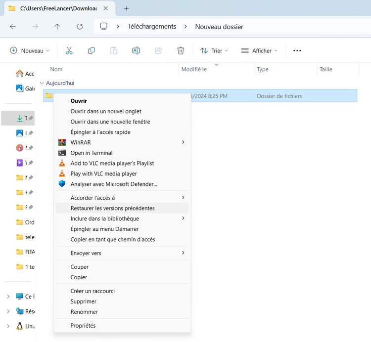 a place to select restore previous versions