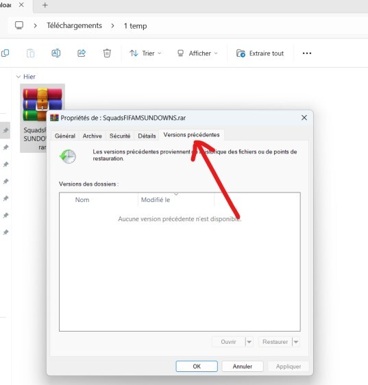 click previous versions