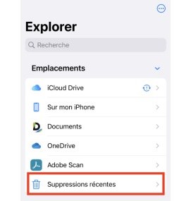 trouver le dossier Supprimés Récemment