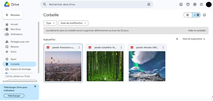 trouver le dossier Supprimés Récemment