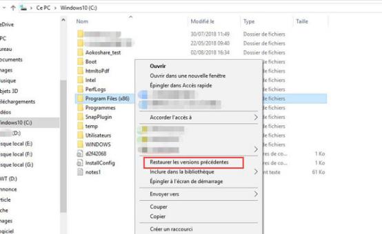 choose restore from previous versions option