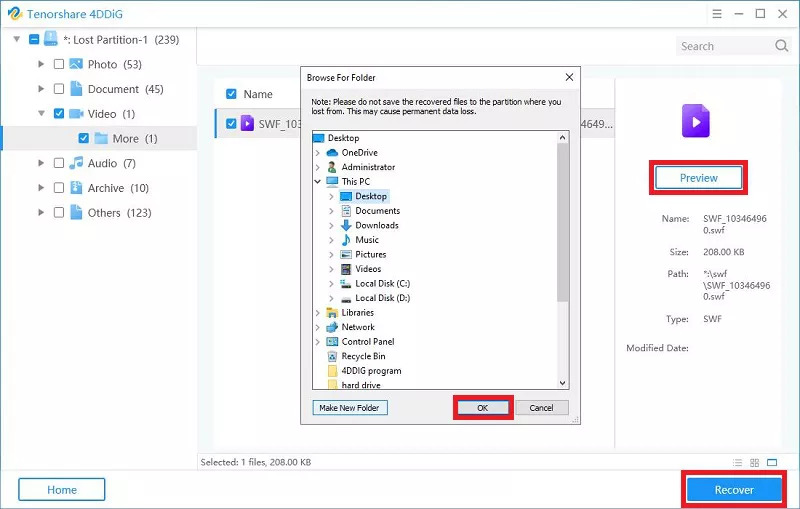 récupérer les fichiers avec Tenorshare 4ddig