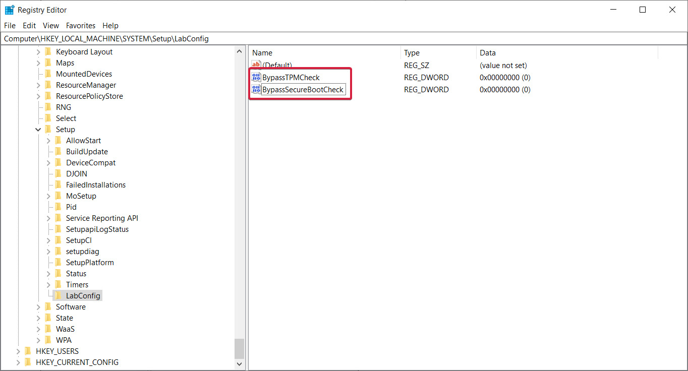 modifier le registre windows pour installer windows 11 sans tpm et secure boot