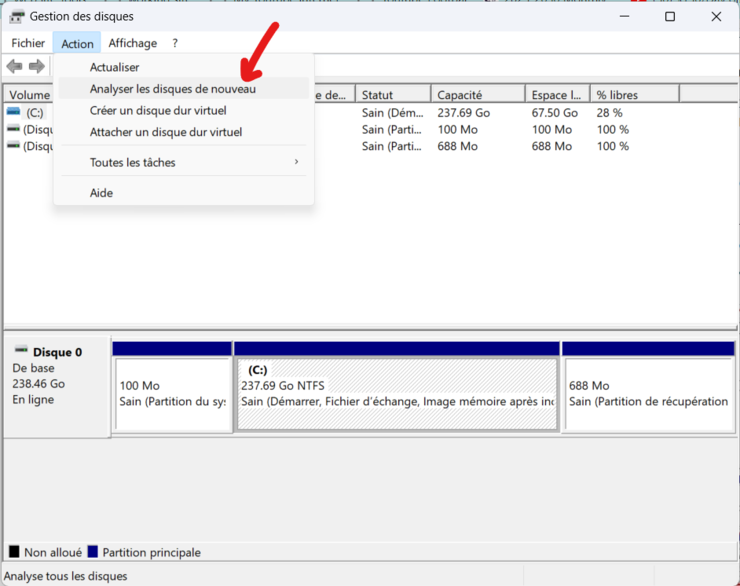 click on rescan disks