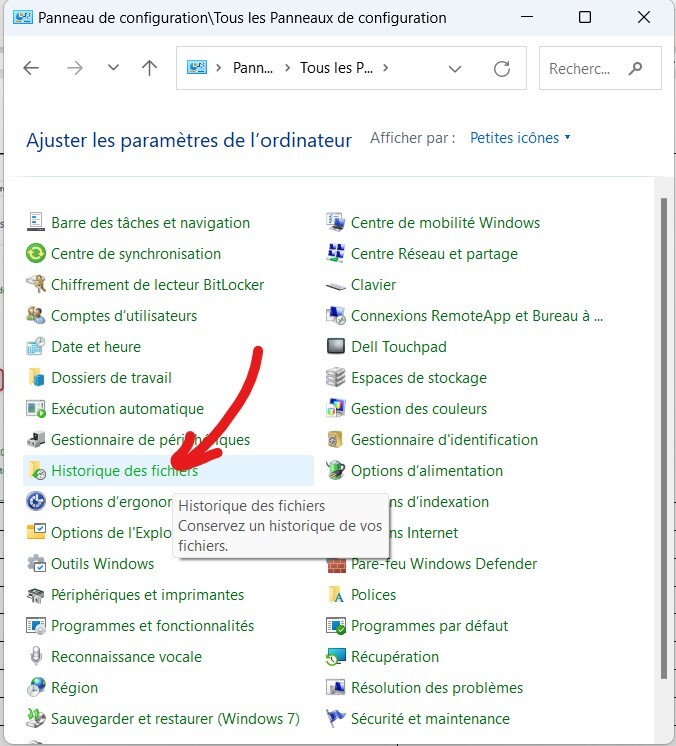 click on file history icon