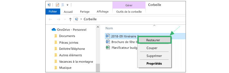restaurer un document non enregistré de la corbeille