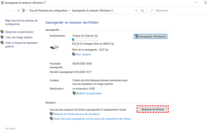 restaurer pour récupérer