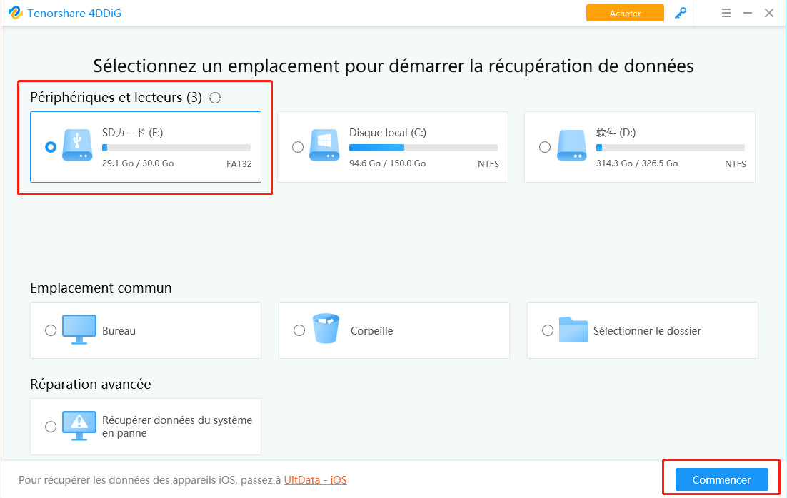 selectionner le dique dur externe non reconnu