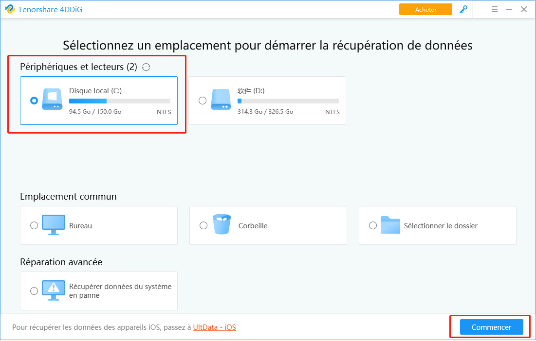 sélectionner le disque dur externe pour récupérer