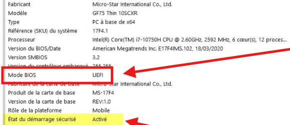 état de démarrage sécurisé