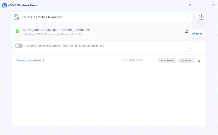 sauvegarde de l’ordinateur réussie