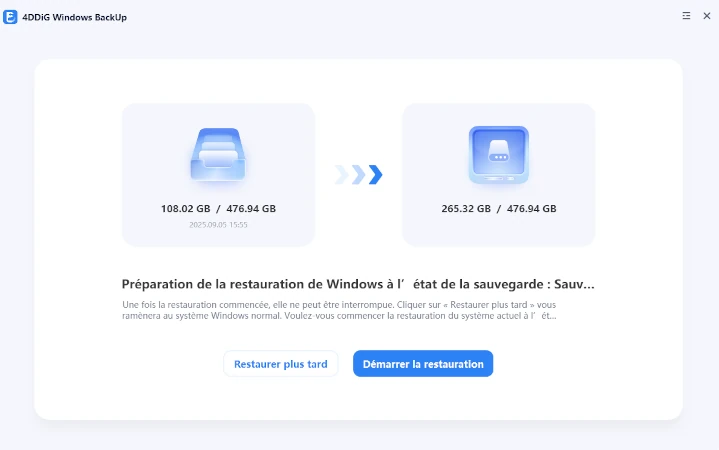 démarrer la restauration dans WinPE