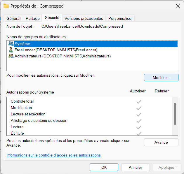Modify Permission Rights to fix error code 0x80070005