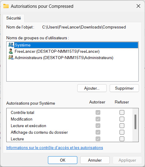 Allow Full Control to fix error code 0x80070005
