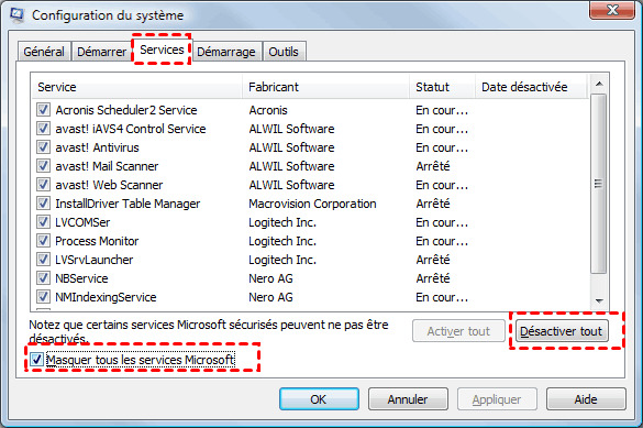 Go to services from msconfig