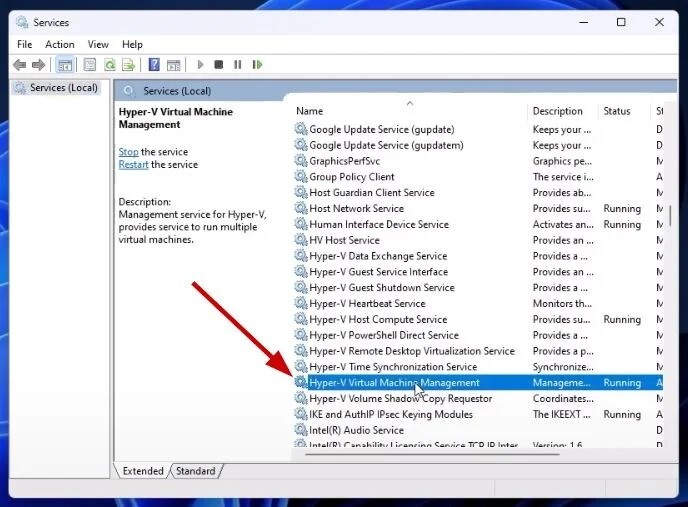 locating the hyper v virtual machine management