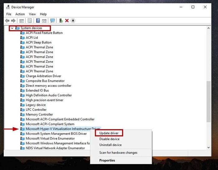 selecting the update driver button