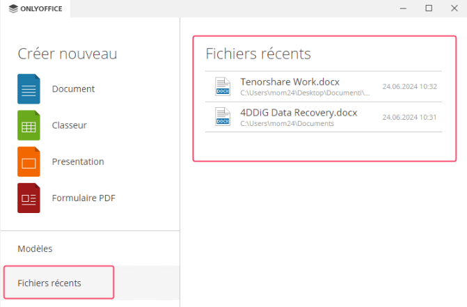 Fichiers récents