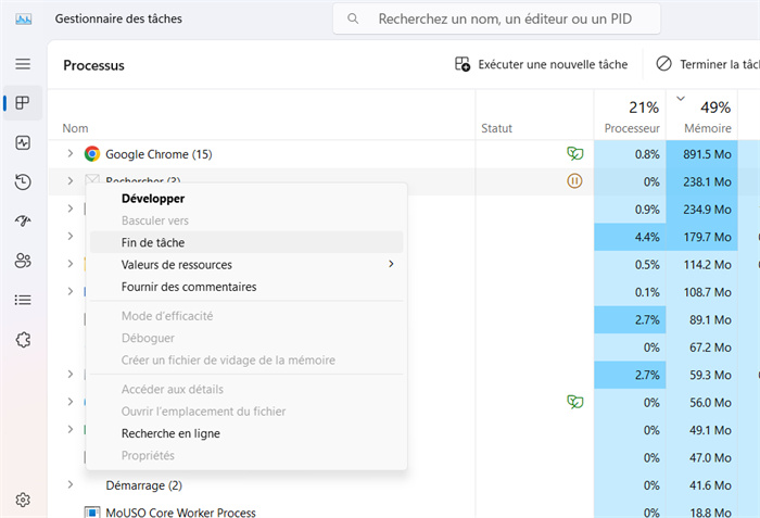 accéder aux processus