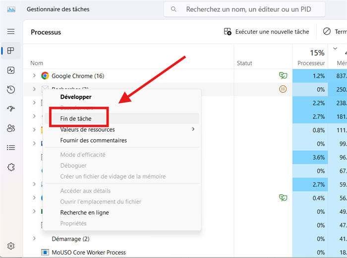 cliquez sur la tâche finale