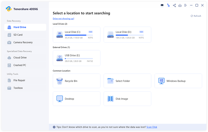 Connect USB to 4DDiG